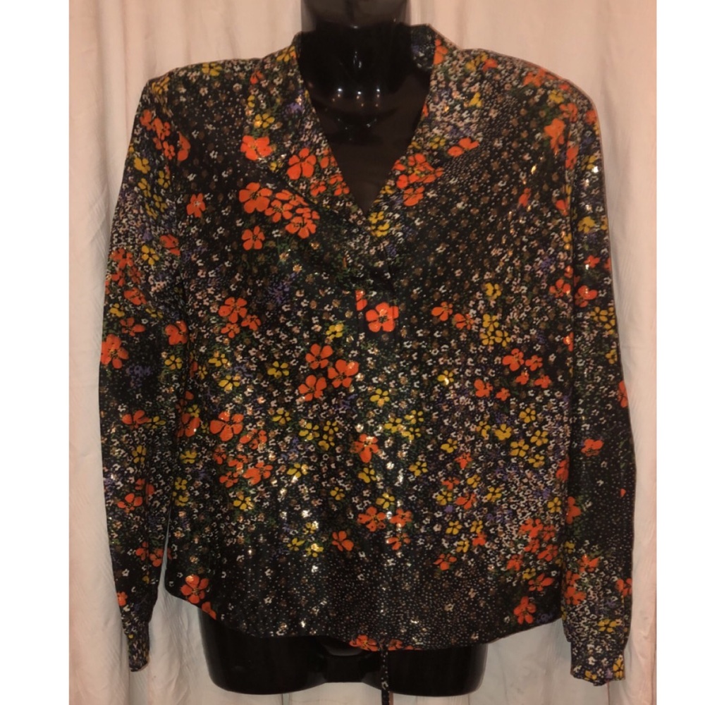 Vintage Orange Flower Print Blouse, size small